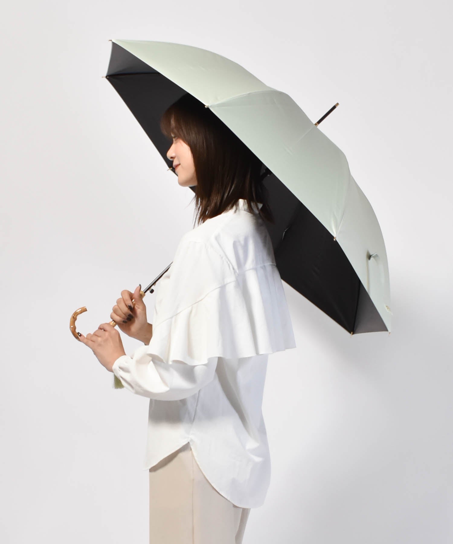 日傘｜遮光率100%・バンブー手元・晴雨兼用｜サンシェイドロング竹手元
