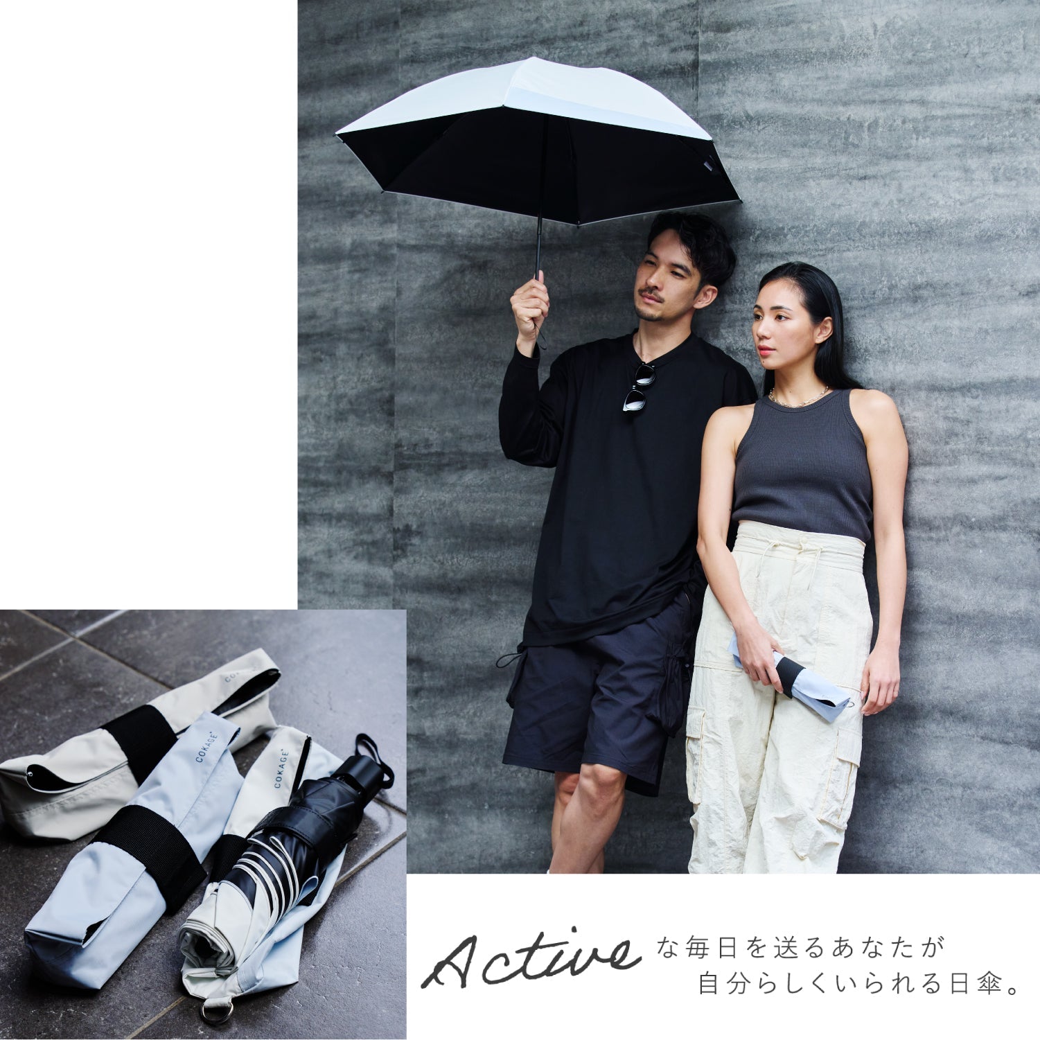 【新品未使用】cokage+ 耐風55cm 折 切り継ぎ ミッドナイトブルー 日傘｜完全遮光・耐風・サマーシールドⅡ採用｜COKAGE+ ACTIVE 耐風