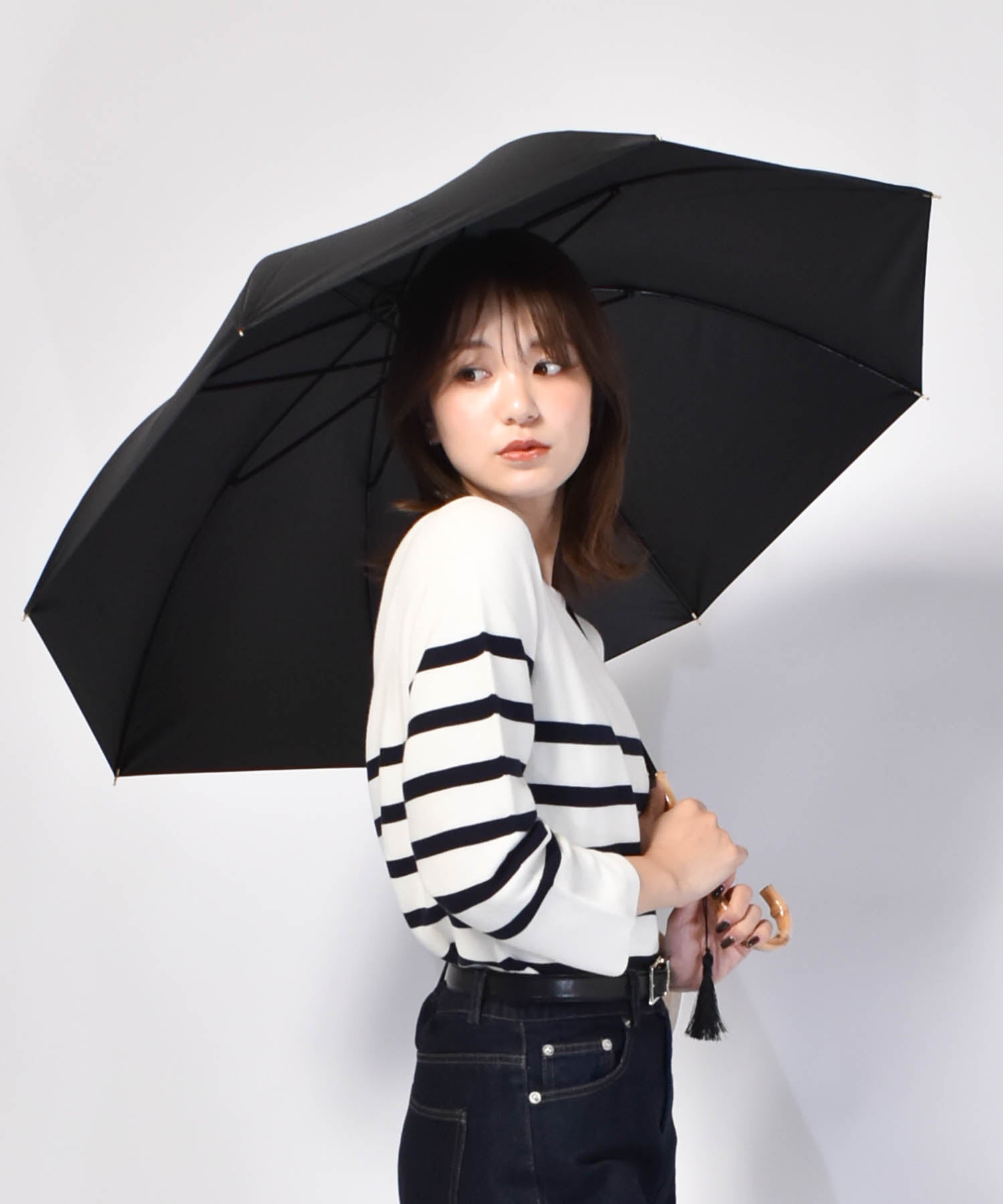 日傘｜遮光率100%・バンブー手元・晴雨兼用｜サンシェイドロング竹手元