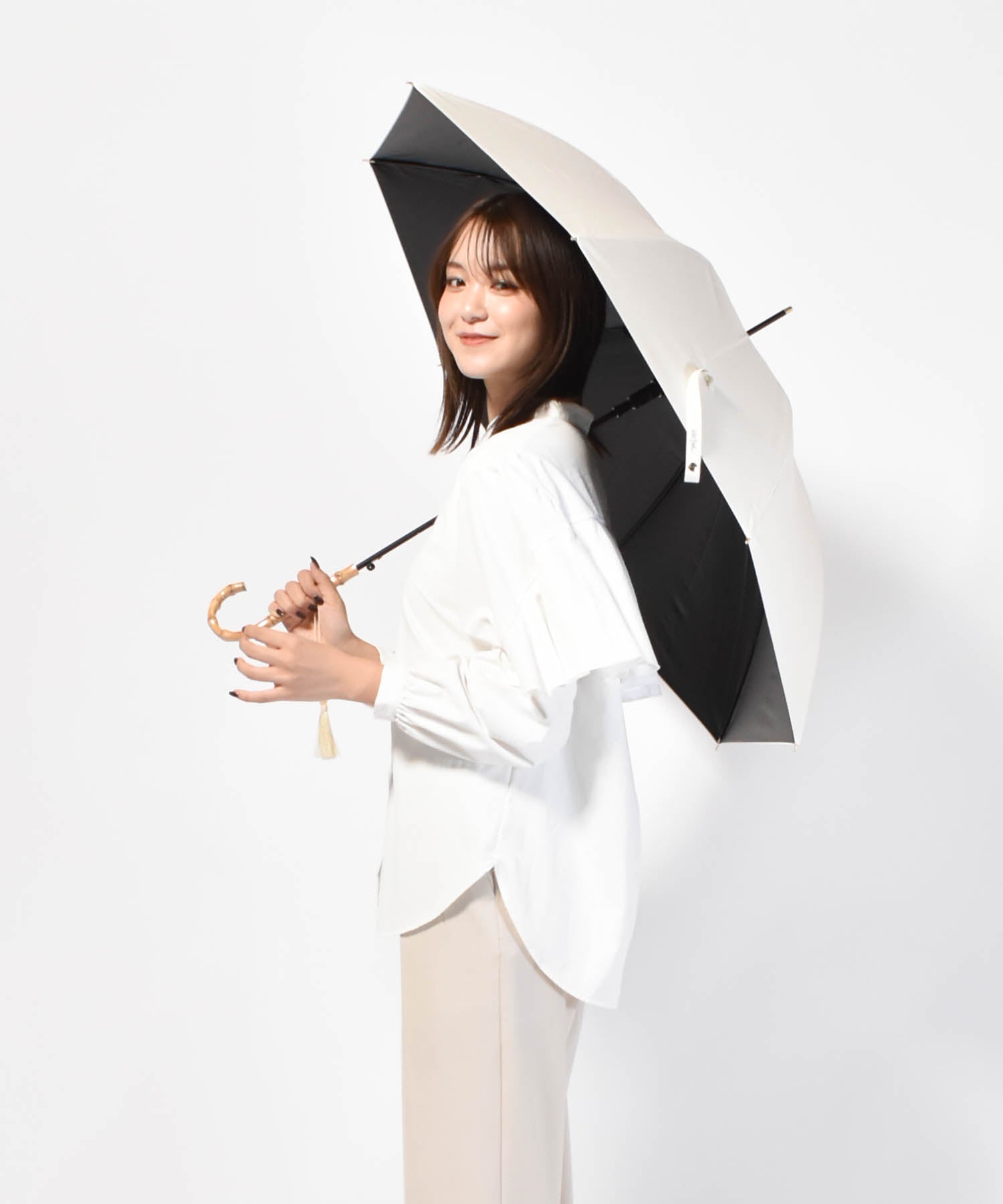 日傘｜遮光率100%・バンブー手元・晴雨兼用｜サンシェイドロング竹手元