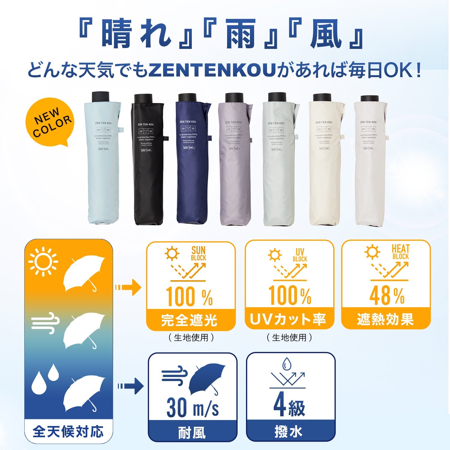折りたたみ傘｜遮光率100%・耐風・晴雨兼用｜ZENTENKOU 折 55cm Waterfront