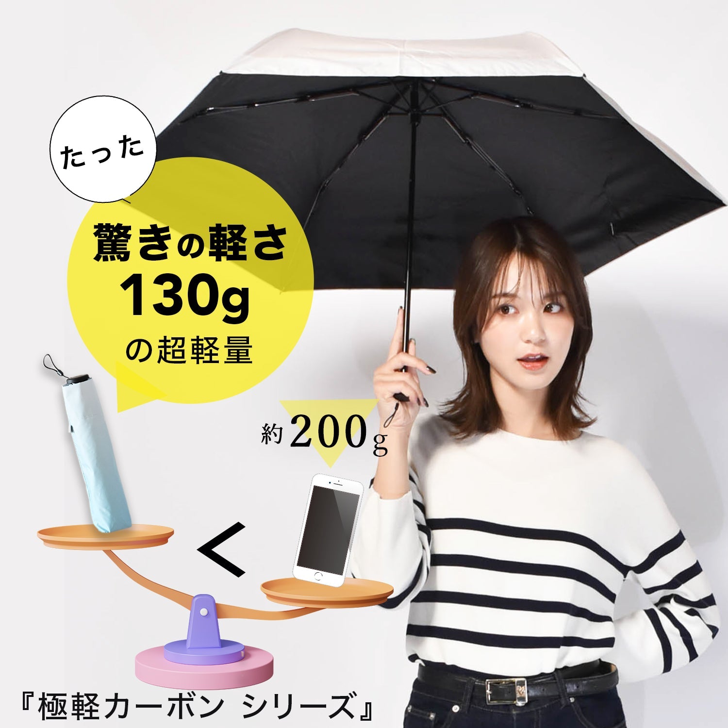 日傘｜遮光率100%・超軽量130g・コンパクト｜NEW極軽カーボン UV