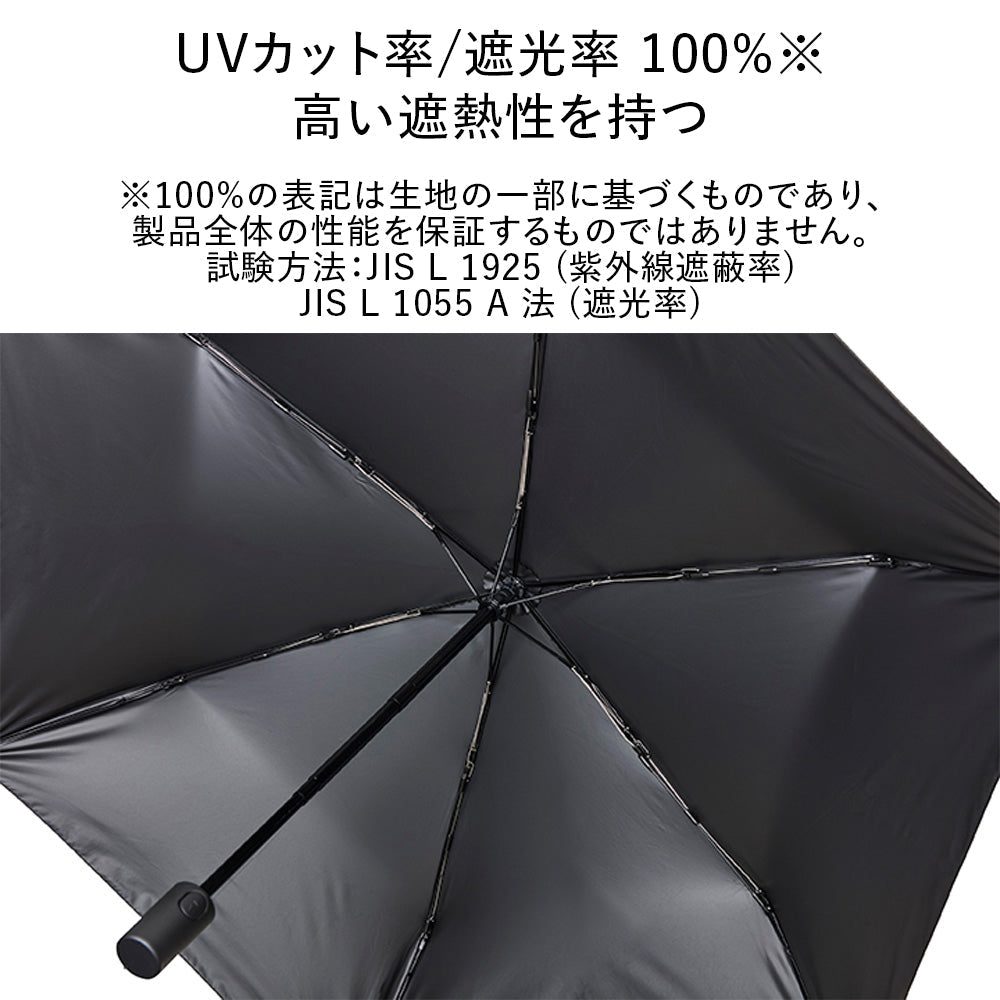 UVカット機能付き日傘 黒地幾何学模様 日傘｜遮光率100%・自動開閉・軽量260g｜カルオート UVブロック 折